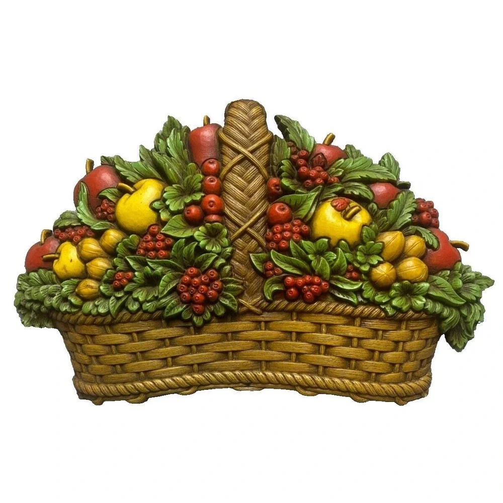 1978 Homco Fruit‎ Basket Wall Plaque Art Plastic Home Kitchen Farmhouse Decor